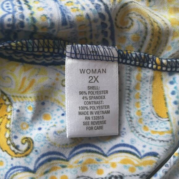 Roz & Ali Blue / Yellow Patterned Tank Top Size 2X - Picture 4 of 10